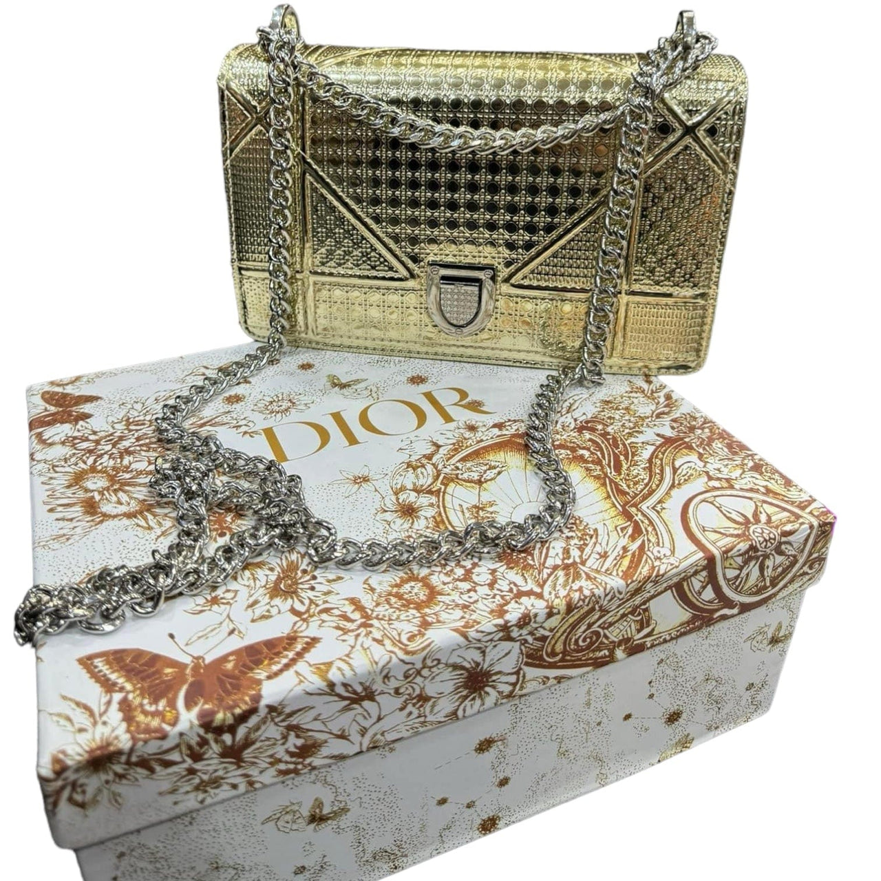 The Bag Couture Handbags, Wallets & Cases Dior Metallic Gold Python Medium Diorama Shoulder Bag
