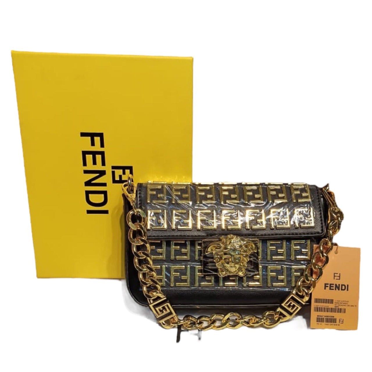 The Bag Couture Handbags, Wallets & Cases FENDI X VERSACE Fendance Brooch Metal Embossed Premium Sling Bag Black