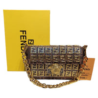 Thumbnail for The Bag Couture Handbags, Wallets & Cases FENDI X VERSACE Fendance Brooch Metal Embossed Premium Sling Bag Brown