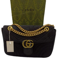 Thumbnail for The Bag Couture Handbags, Wallets & Cases Gucci GG Petrol Black Marmont Velvet Shoulder Bag