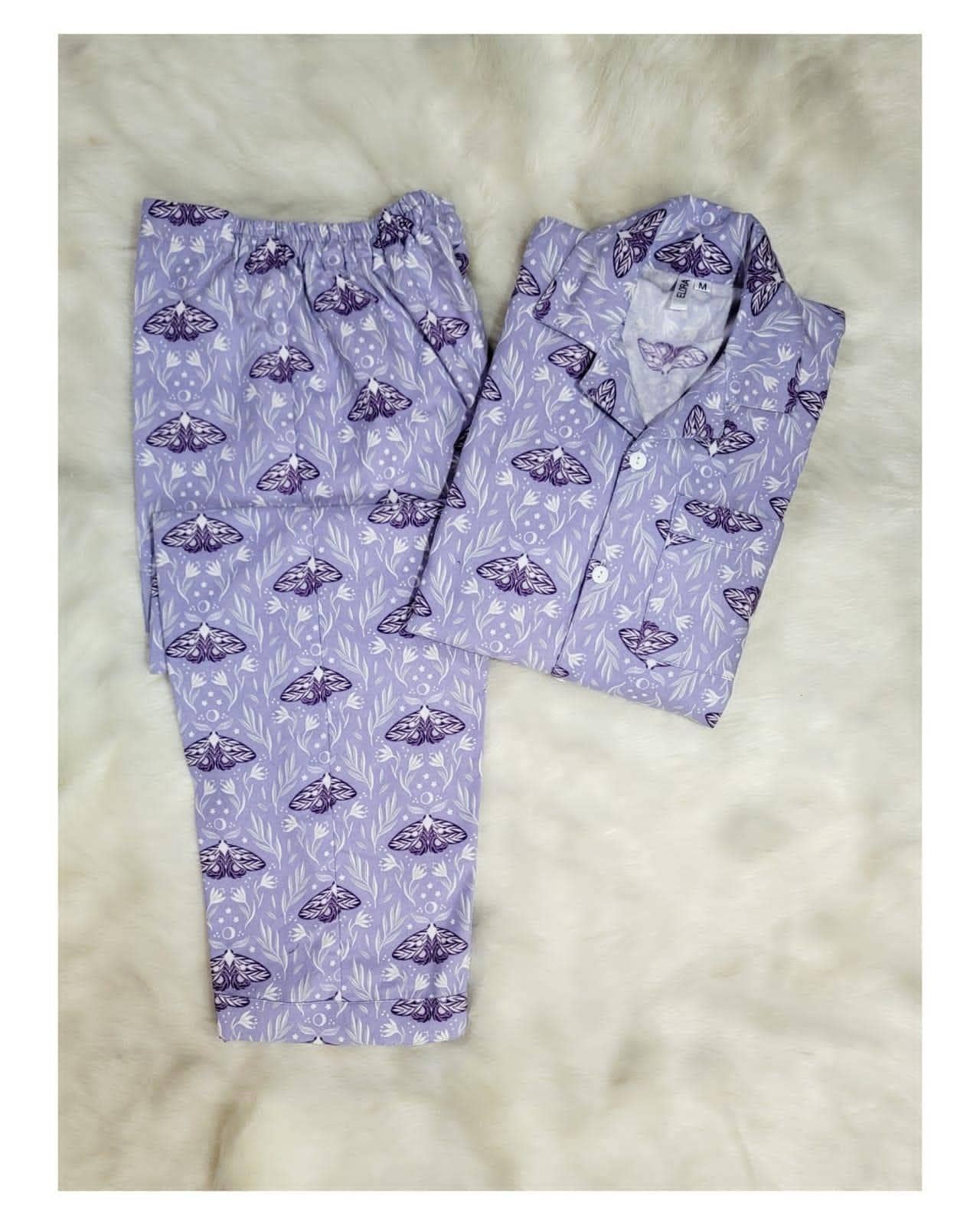 Elora by M PJs Violet Butterflies Buttoned Flannel Cotton