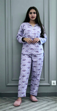 Thumbnail for Elora by M PJs Violet Butterflies Zipped Flannel Cotton