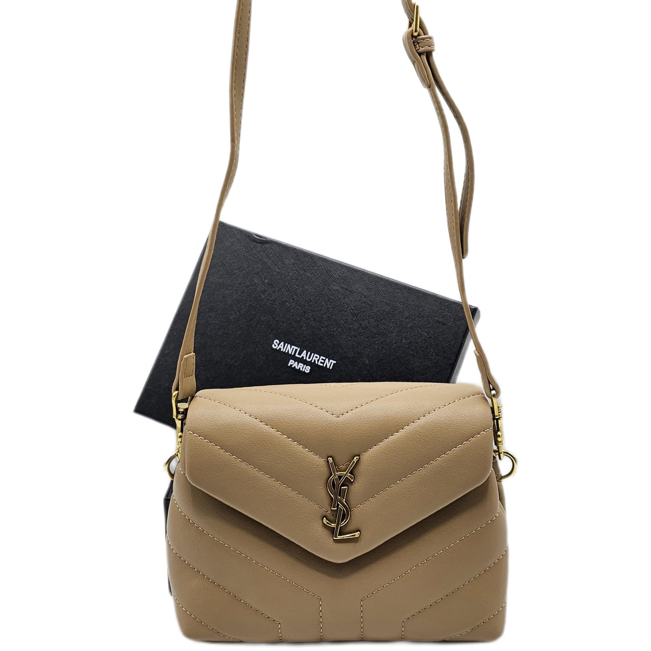 The Bag Couture Handbags, Wallets & Cases YSL Loulou Toy Quilted Shoulder / Crossbody Bag Dark Beige