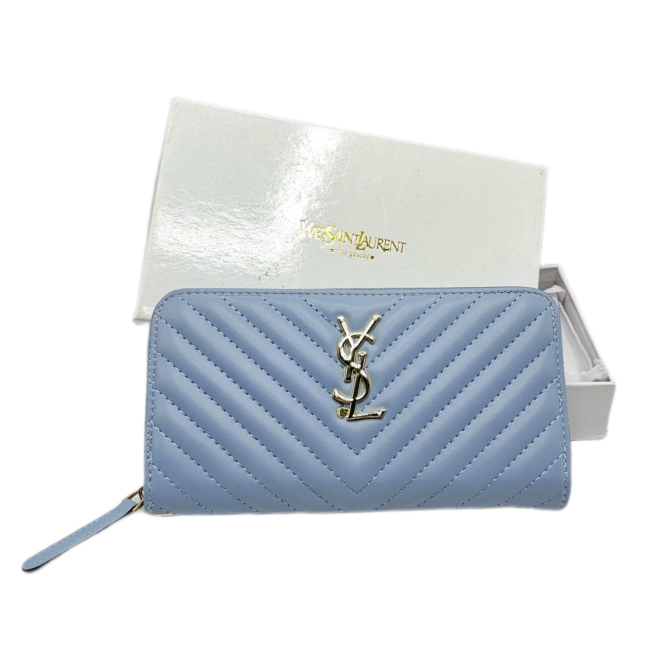 The Bag Couture Luggage & Bags YSL Quilted Zip Wallet Blue