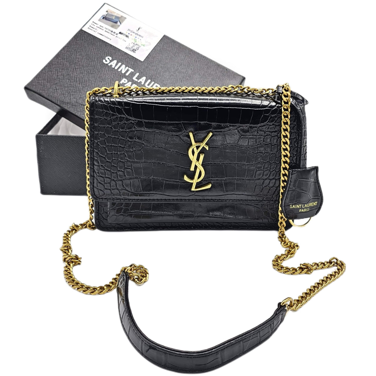 The Bag Couture Handbags, Wallets & Cases YSL Sunset Medium Shoulder Bag Black Gold