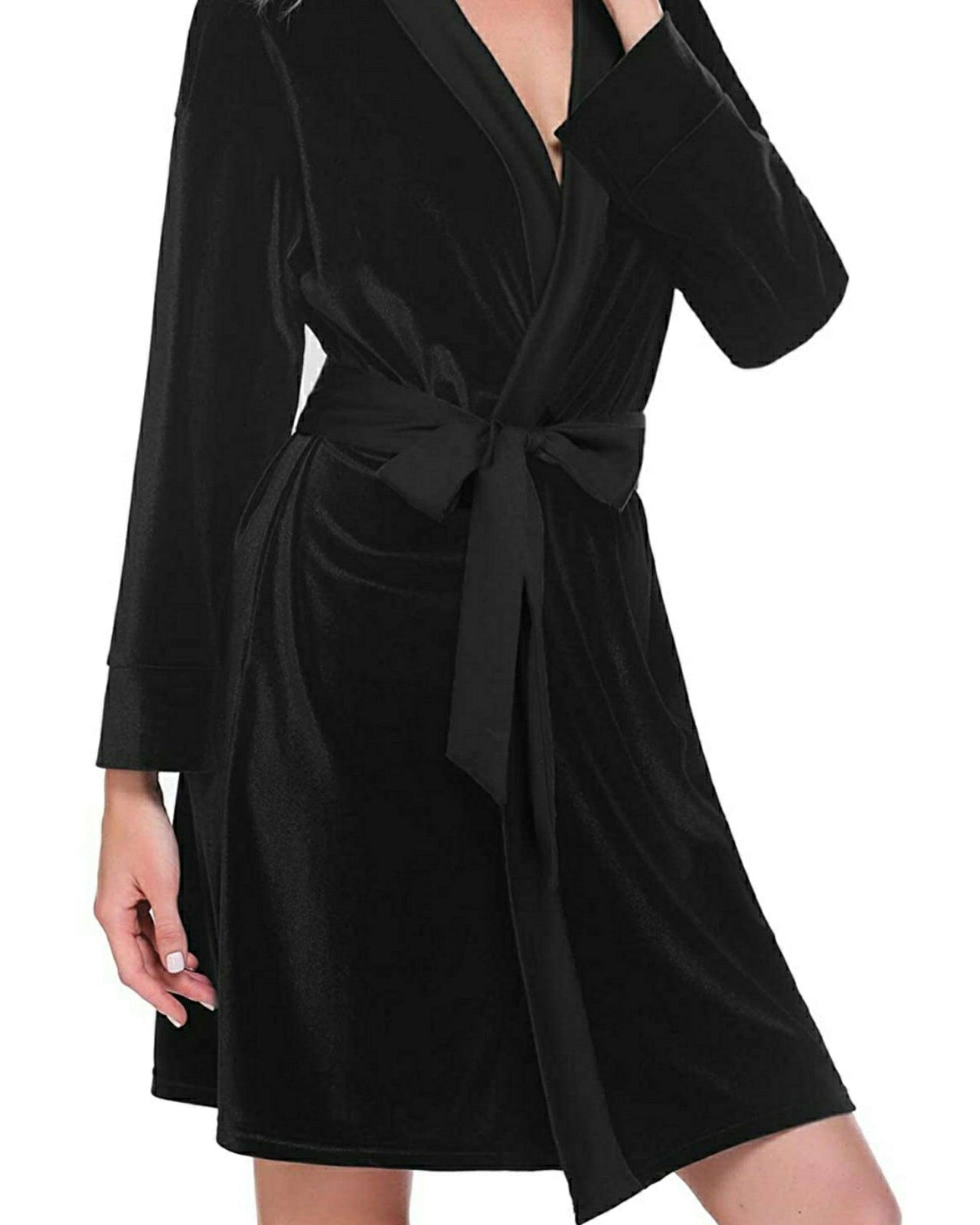 Elora by M Velvet Robe | Gown Black Velvet Solid Robe | Gown