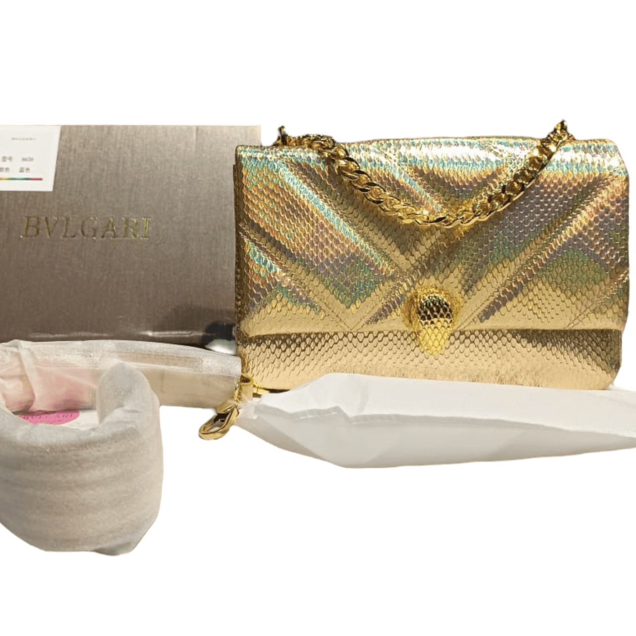 The Bag Couture Handbags, Wallets & Cases BVLGARI Metallic Karung Matelasse Serpenti Cabochon Crossbody Bag Golden