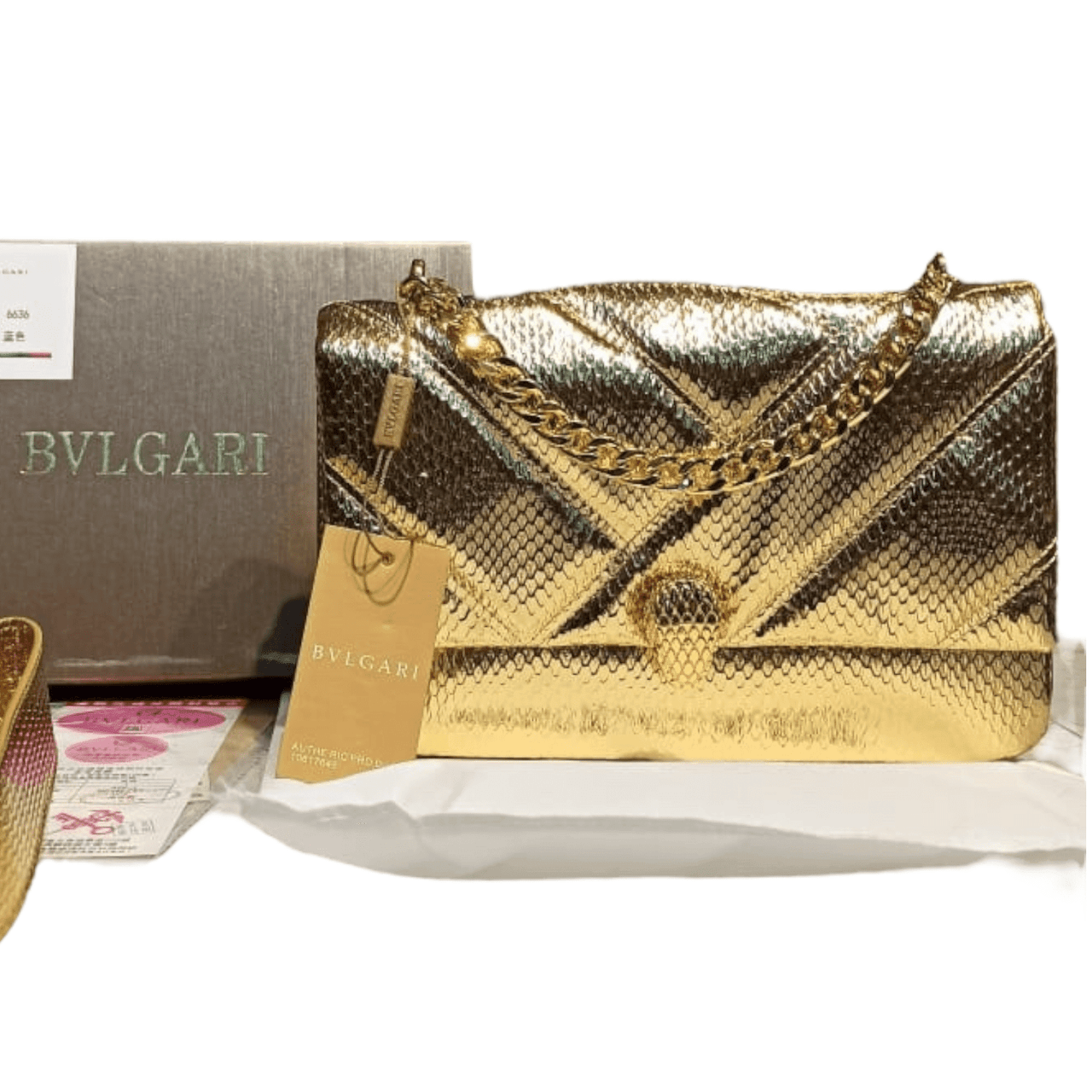 The Bag Couture Handbags, Wallets & Cases BVLGARI Metallic Karung Matelasse Serpenti Cabochon Crossbody Bag Golden