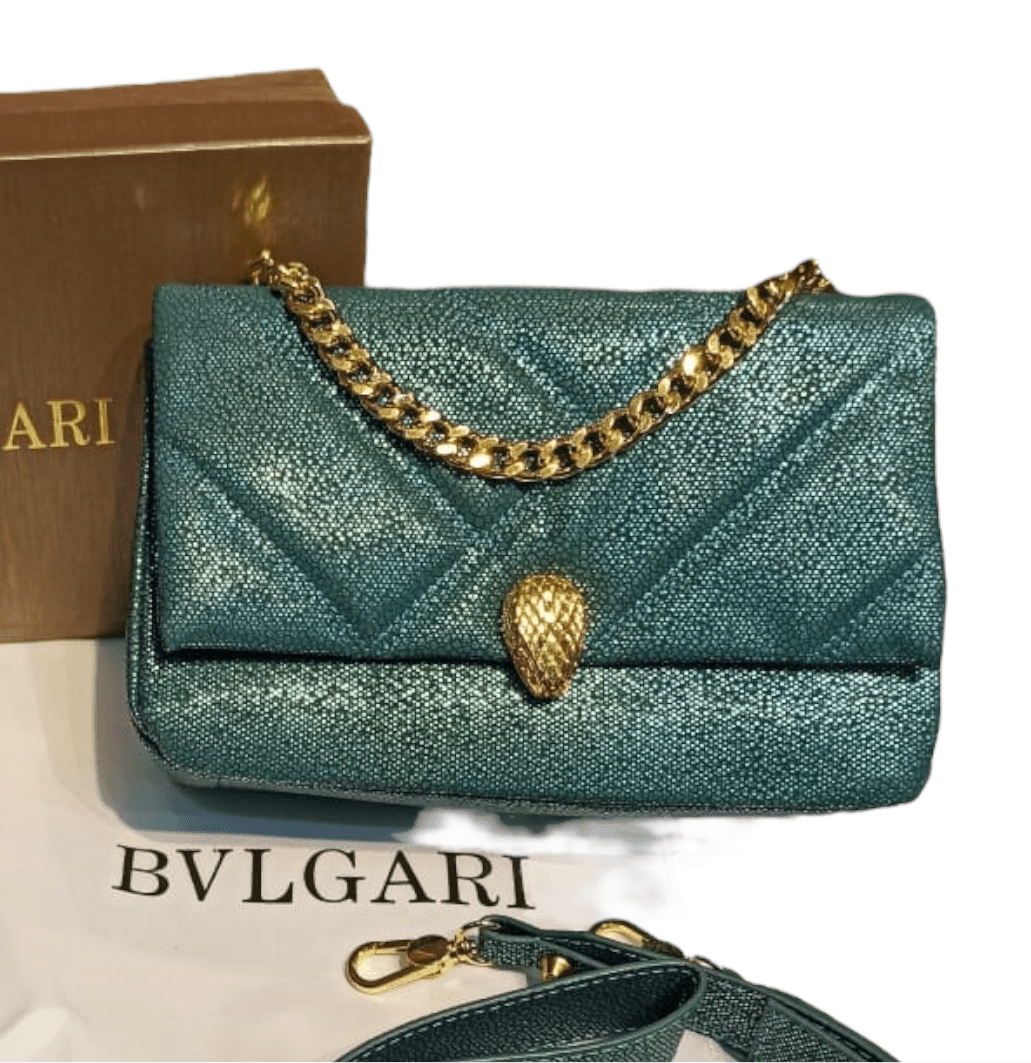 The Bag Couture Handbags, Wallets & Cases BVLGARI Metallic Karung Matelasse Serpenti Cabochon Crossbody Bag Green