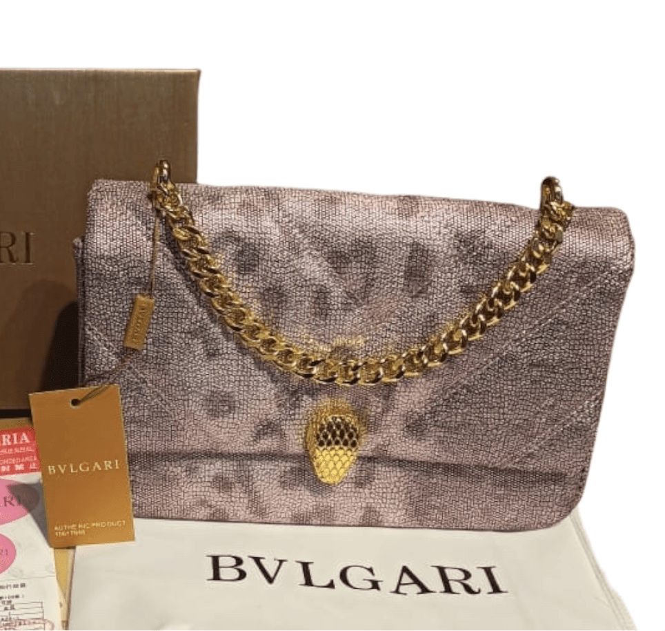 The Bag Couture Handbags, Wallets & Cases BVLGARI Metallic Karung Matelasse Serpenti Cabochon Crossbody Bag Rosa Di Francia