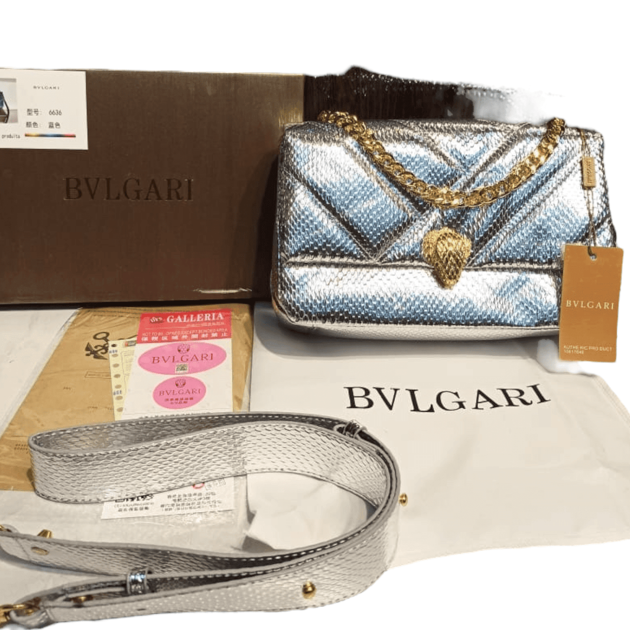 The Bag Couture Handbags, Wallets & Cases BVLGARI Metallic Karung Matelasse Serpenti Cabochon Crossbody Bag Silver