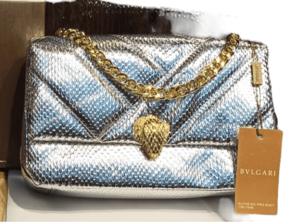 The Bag Couture Handbags, Wallets & Cases BVLGARI Metallic Karung Matelasse Serpenti Cabochon Crossbody Bag Silver