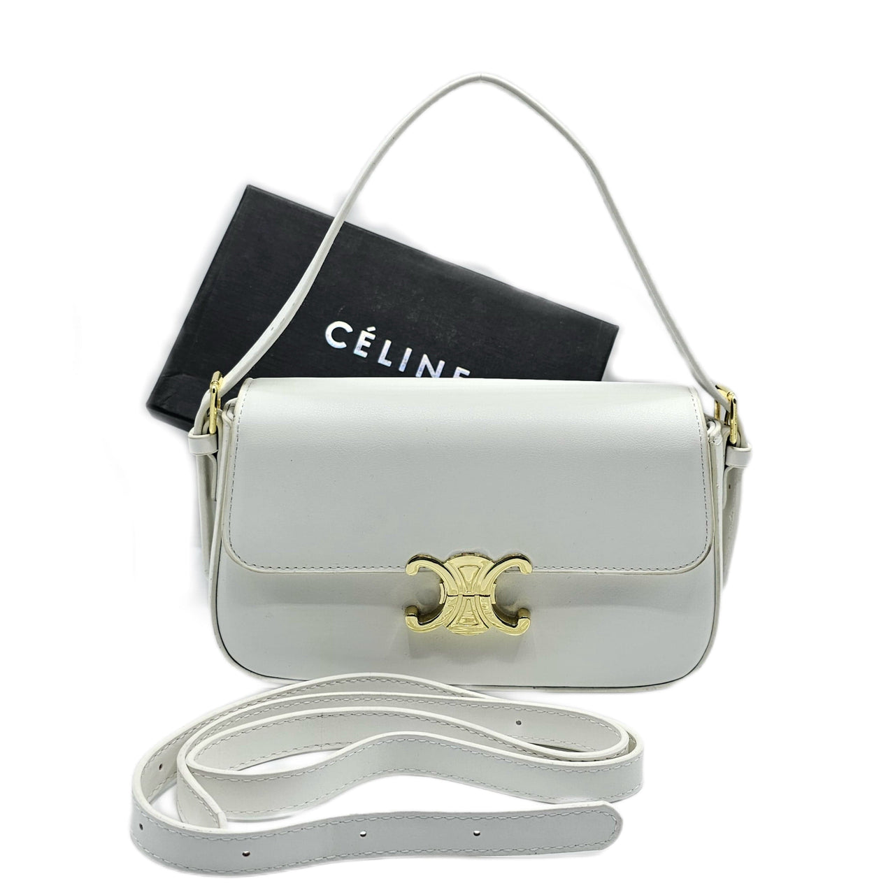 The Bag Couture Handbags, Wallets & Cases Celine Triomphe Shoulder / Crossbody Bag White