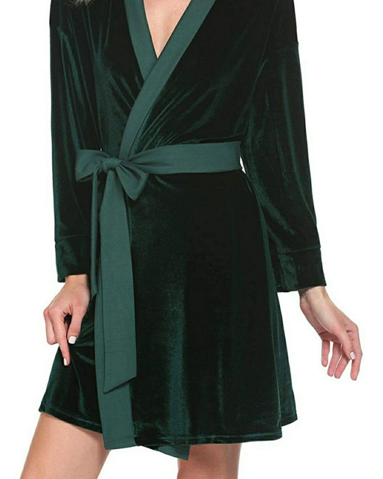 Elora by M Velvet Robe | Gown Emerald Velvet Solid Robe | Gown