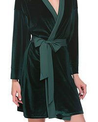 Thumbnail for Elora by M Velvet Robe | Gown Emerald Velvet Solid Robe | Gown
