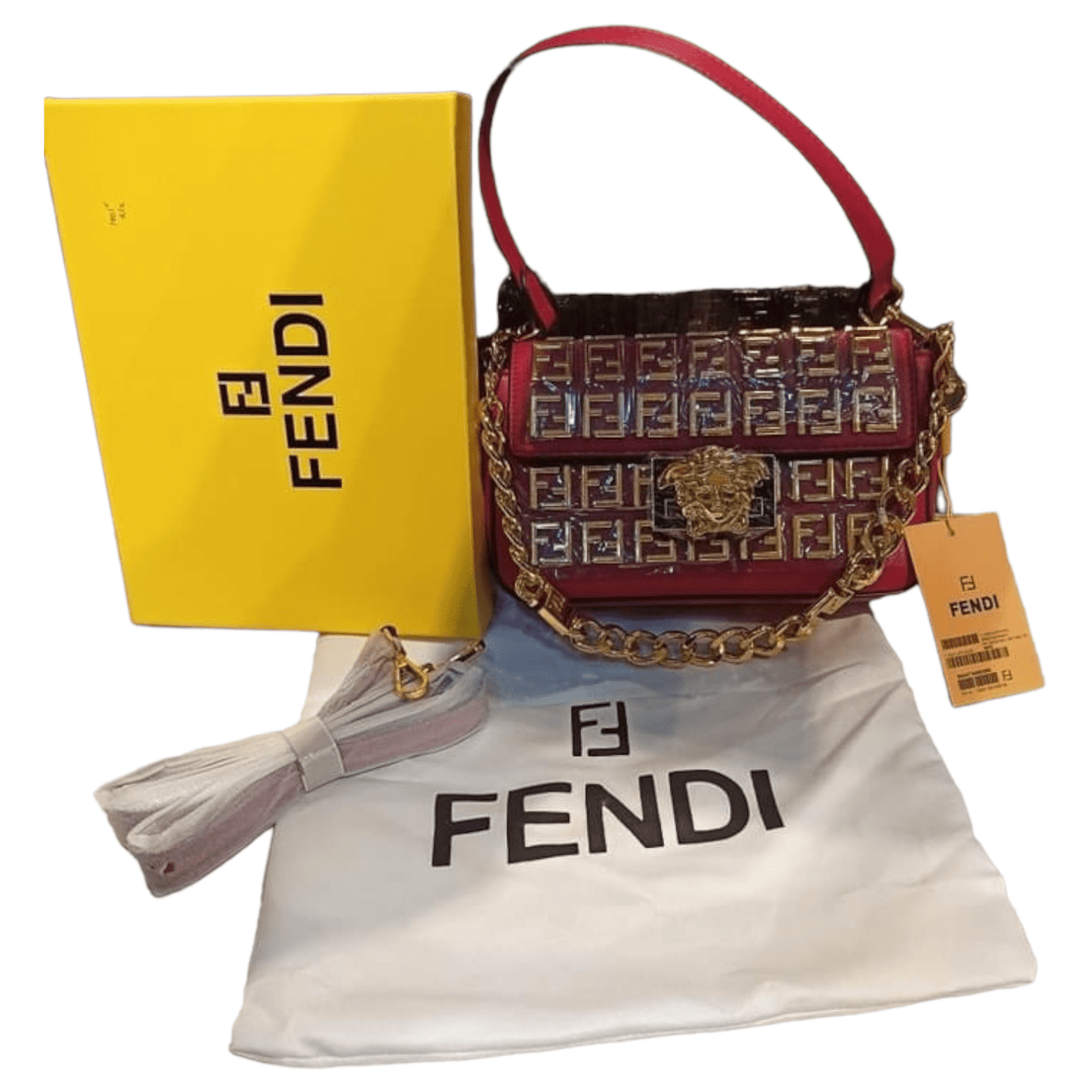 The Bag Couture Handbags, Wallets & Cases FENDI X VERSACE Fendance Brooch Metal Embossed Premium Sling Bag Maroon