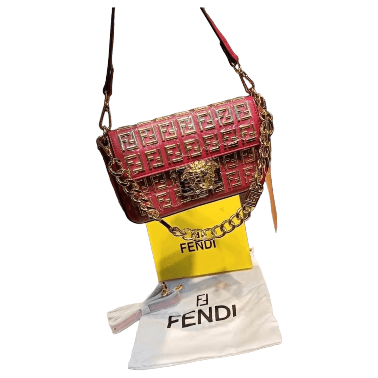 The Bag Couture Handbags, Wallets & Cases FENDI X VERSACE Fendance Brooch Metal Embossed Premium Sling Bag Maroon