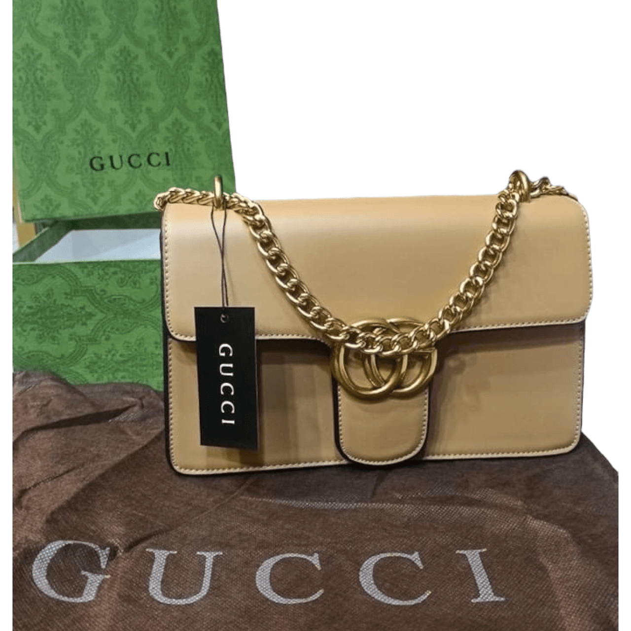 The Bag Couture Handbags, Wallets & Cases Gucci GG Marmont Chain Shoulder / Crossbody Bag Beige