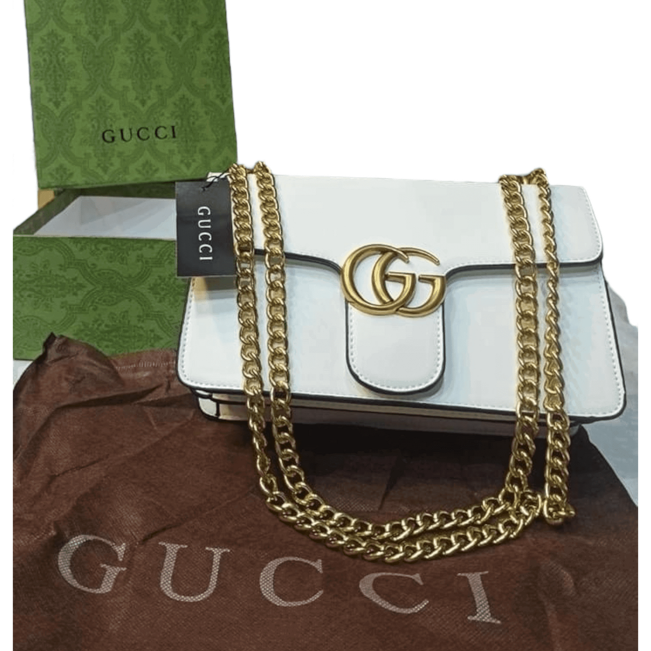 Gucci GG Marmont Chain Shoulder / Crossbody Bag White - EBM | TBC elorabym.com {{ shop.shopifyCountryName }} - Discounted Prices - Online Store - Best Quality In Pakistan - Sale -Cash On Delivery - Online Payment - Bank Transfer Facility - Shipping Worldwide - Sleepwear - Loungewear - Nighties - Crossbody - Handbag