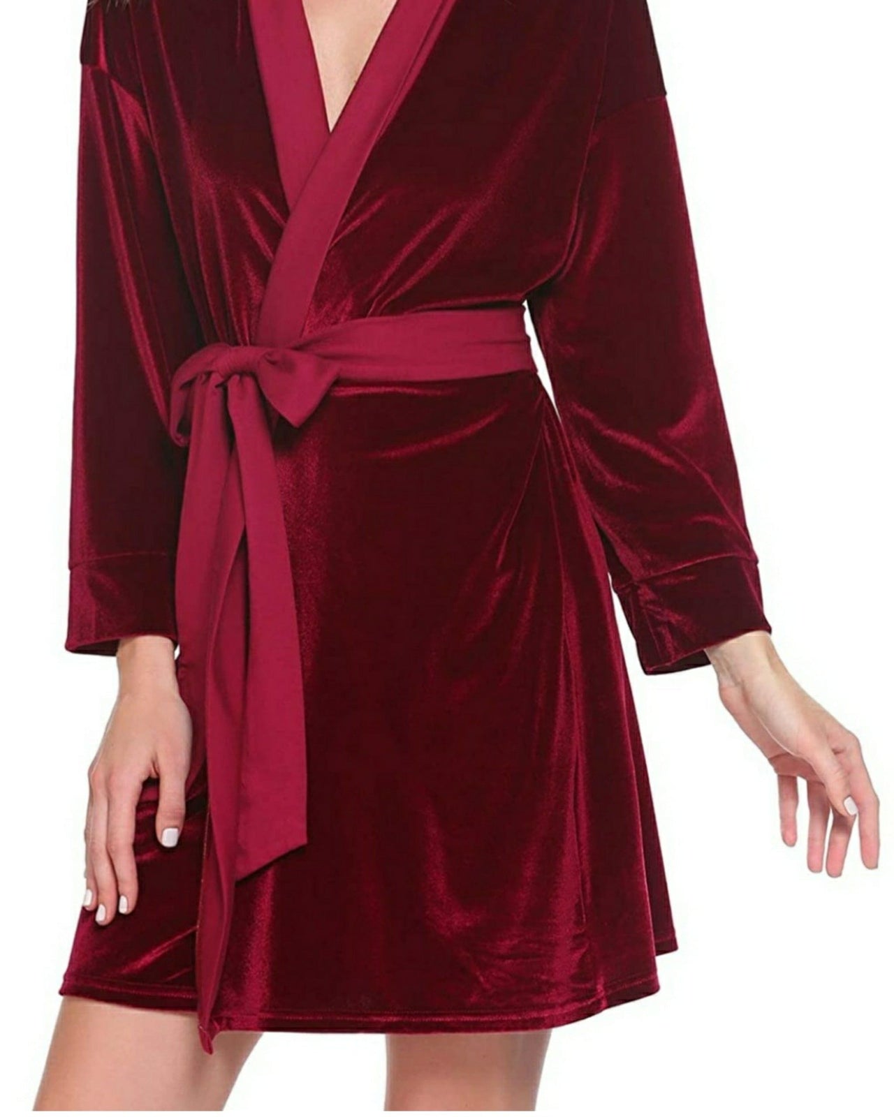 Elora by M Velvet Robe | Gown Maroon Velvet Solid Robe | Gown