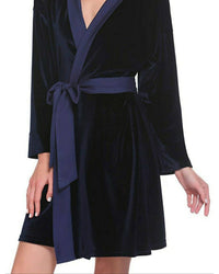 Thumbnail for Elora by M Silk Robe Set Navy Velvet Solid Robe | Gown