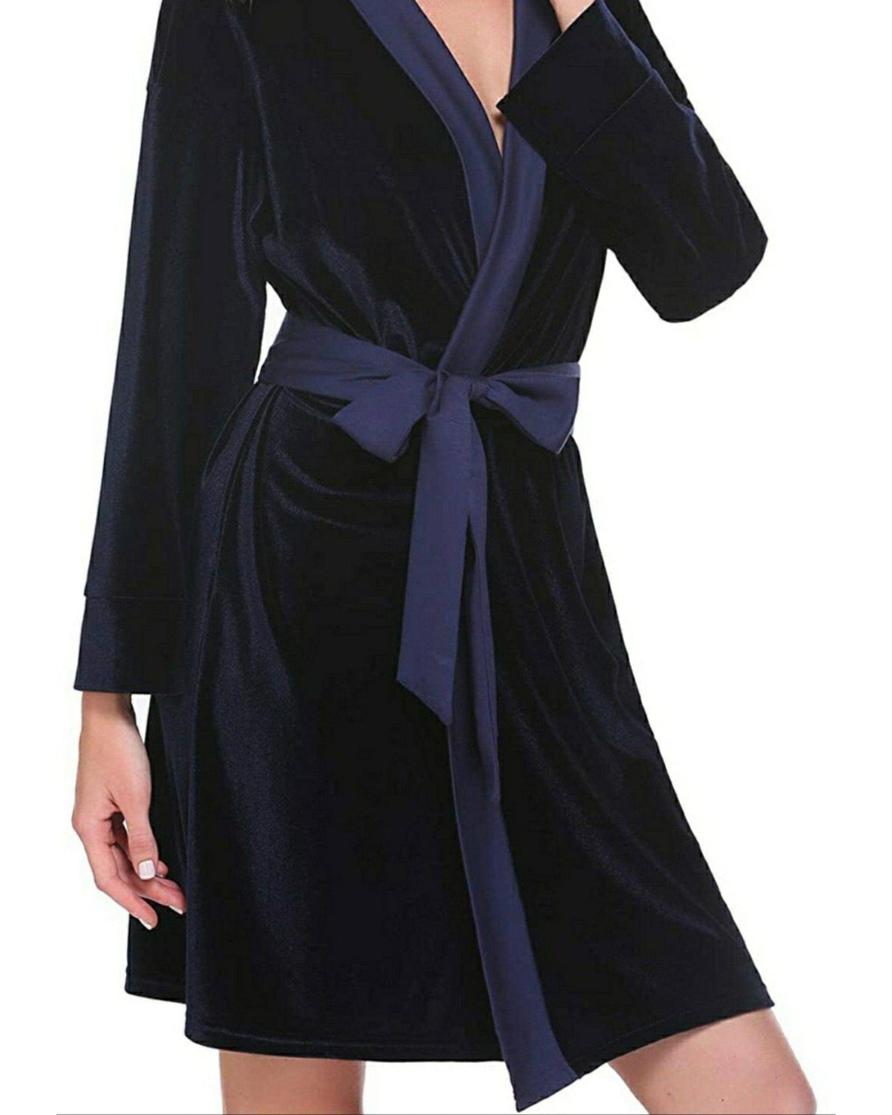 Elora by M Silk Robe Set Navy Velvet Solid Robe | Gown