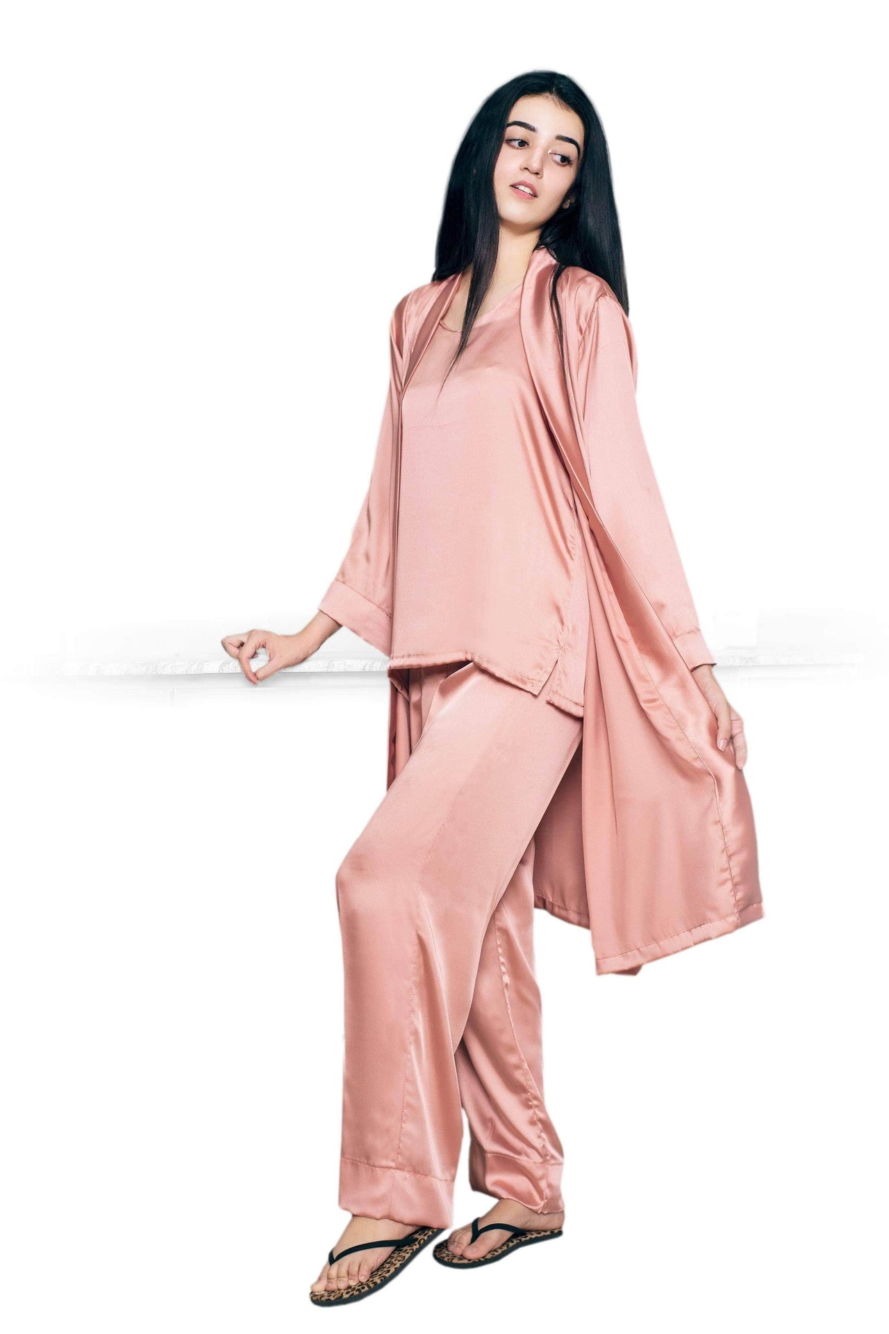 Elora by M Silk Robe Set Plain Silk 3 Piece Robe Set (Available in 7 Colors)
