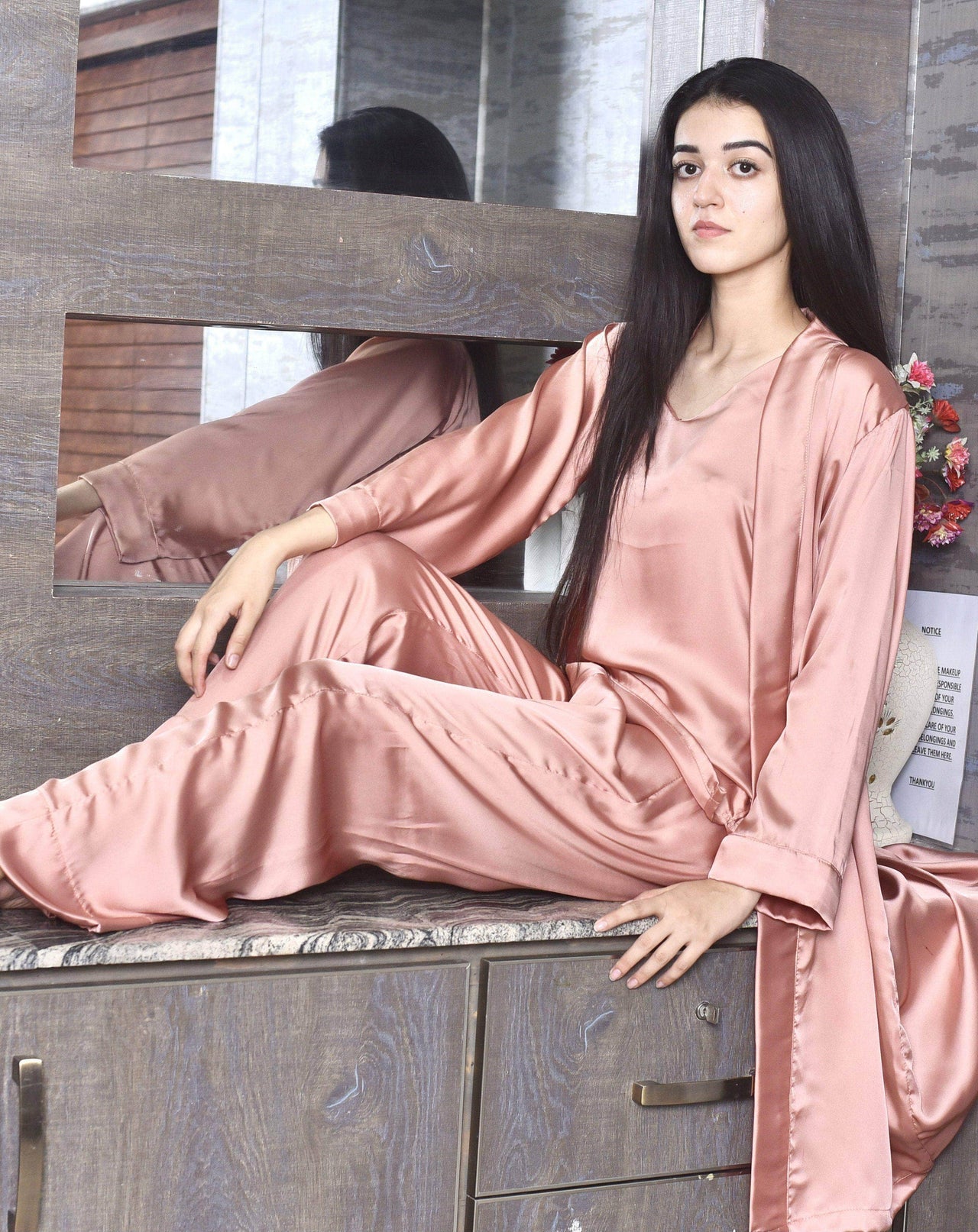 Elora by M Silk Robe Set Plain Silk 3 Piece Robe Set (Available in 7 Colors)