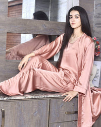Thumbnail for Elora by M Silk Robe Set Plain Silk 3 Piece Robe Set (Available in 7 Colors)