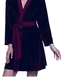 Thumbnail for Elora by M Velvet Robe | Gown Plum Velvet Solid Robe | Gown