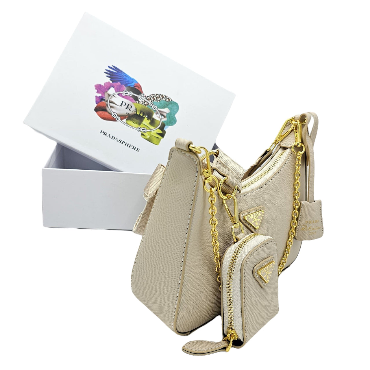The Bag Couture Handbags, Wallets & Cases PRADA Re-Edition 2005 Safiano Leather Shoulder Bag Beige