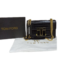 Thumbnail for The Bag Couture Handbags, Wallets & Cases TOM FORD Logo Clasp Crocodile Embossed Leather Shoulder Bag Black