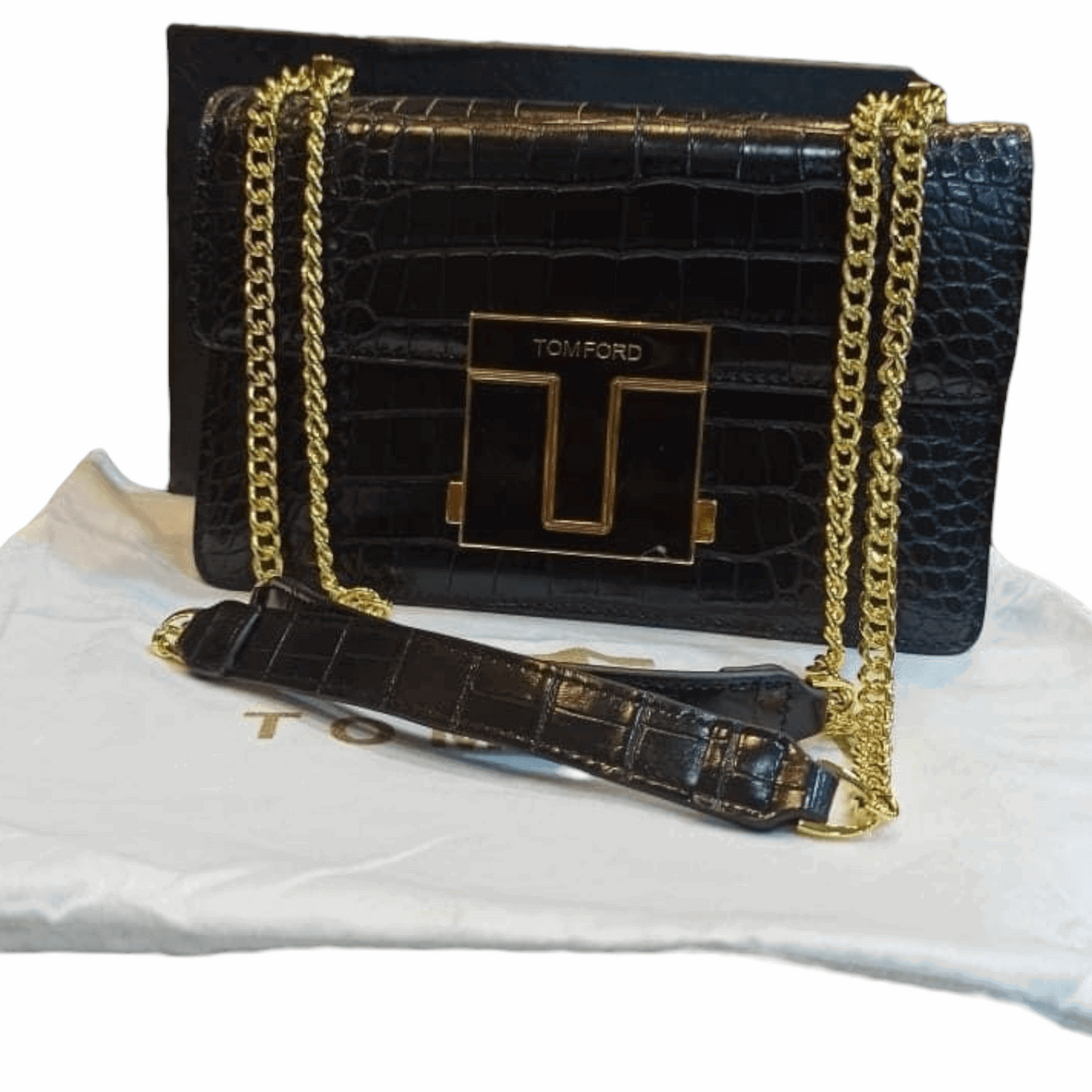 TOM FORD Logo Clasp Crocodile Embossed Leather Shoulder Bag Black - EBM | TBC elorabym.com {{ shop.shopifyCountryName }} - Discounted Prices - Online Store - Best Quality In Pakistan - Sale -Cash On Delivery - Online Payment - Bank Transfer Facility - Shipping Worldwide - Sleepwear - Loungewear - Nighties - Crossbody - Handbag