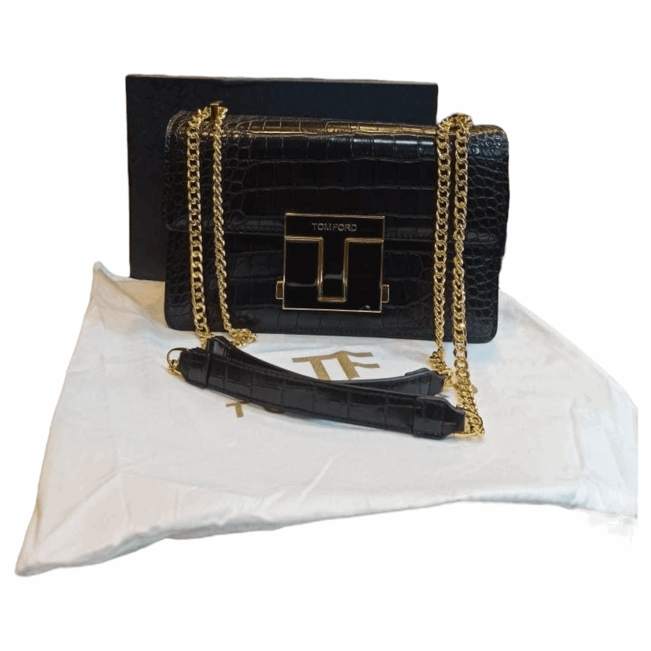 TOM FORD Logo Clasp Crocodile Embossed Leather Shoulder Bag Black - EBM | TBC elorabym.com {{ shop.shopifyCountryName }} - Discounted Prices - Online Store - Best Quality In Pakistan - Sale -Cash On Delivery - Online Payment - Bank Transfer Facility - Shipping Worldwide - Sleepwear - Loungewear - Nighties - Crossbody - Handbag