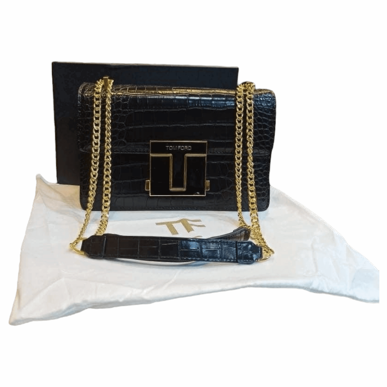 TOM FORD Logo Clasp Crocodile Embossed Leather Shoulder Bag Black - EBM | TBC elorabym.com {{ shop.shopifyCountryName }} - Discounted Prices - Online Store - Best Quality In Pakistan - Sale -Cash On Delivery - Online Payment - Bank Transfer Facility - Shipping Worldwide - Sleepwear - Loungewear - Nighties - Crossbody - Handbag