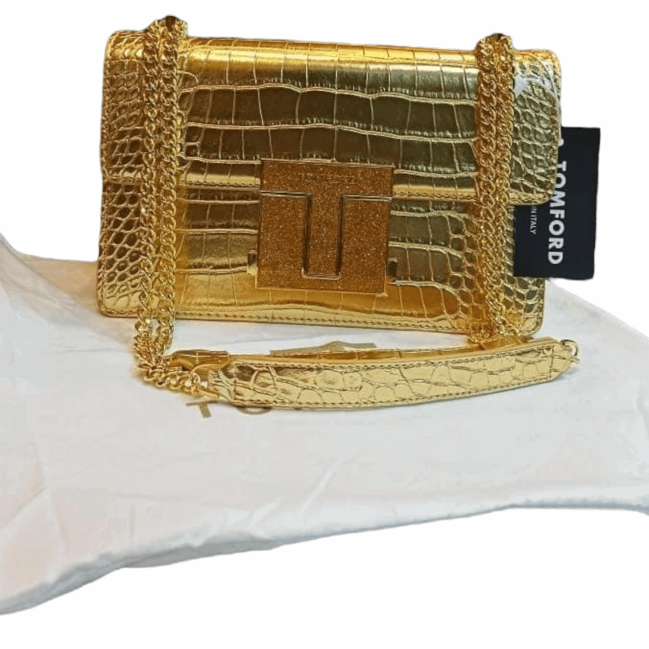 TOM FORD Logo Clasp Crocodile Embossed Leather Shoulder Bag Gold - EBM | TBC elorabym.com {{ shop.shopifyCountryName }} - Discounted Prices - Online Store - Best Quality In Pakistan - Sale -Cash On Delivery - Online Payment - Bank Transfer Facility - Shipping Worldwide - Sleepwear - Loungewear - Nighties - Crossbody - Handbag