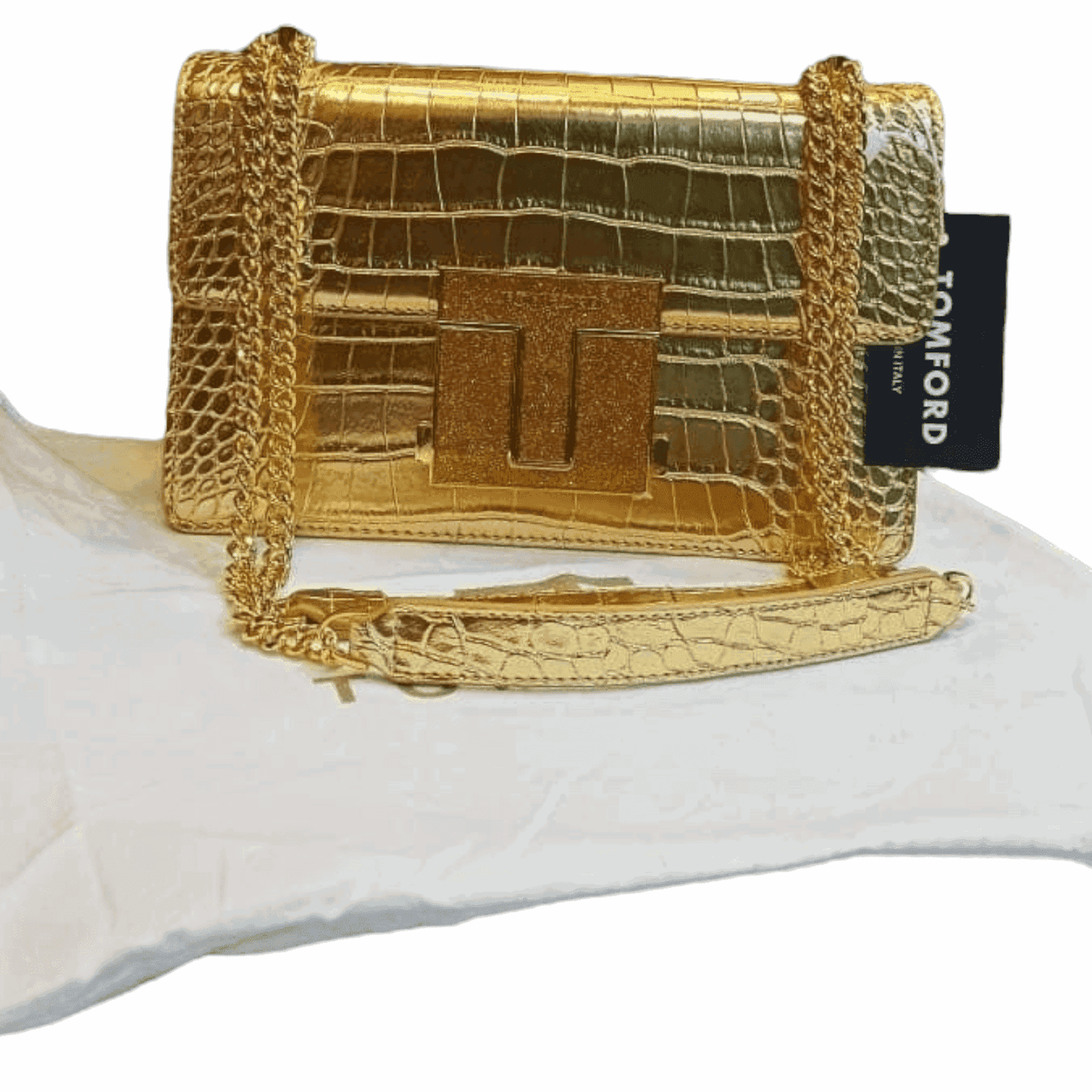 TOM FORD Logo Clasp Crocodile Embossed Leather Shoulder Bag Gold - EBM | TBC elorabym.com {{ shop.shopifyCountryName }} - Discounted Prices - Online Store - Best Nightsuits in Pakistan - Sale -Cash On Delivery - Online Payment - Bank Transfer - Shipping Worldwide - Sleepwear - Nighties - Crossbody - Handbag - Nightsuit - Nigh Suit - Nightwear - Sunglasses - Bags - Wallets