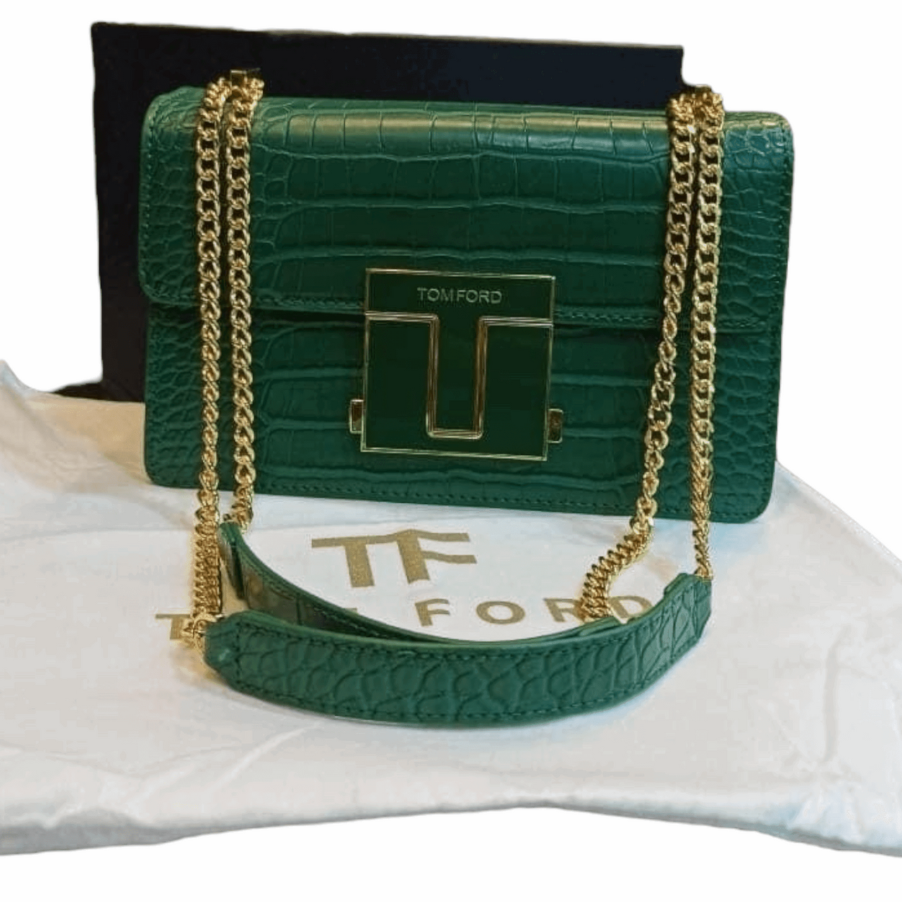 TOM FORD Logo Clasp Crocodile Embossed Leather Shoulder Bag Green - EBM | TBC elorabym.com {{ shop.shopifyCountryName }} - Discounted Prices - Online Store - Best Quality In Pakistan - Sale -Cash On Delivery - Online Payment - Bank Transfer Facility - Shipping Worldwide - Sleepwear - Loungewear - Nighties - Crossbody - Handbag