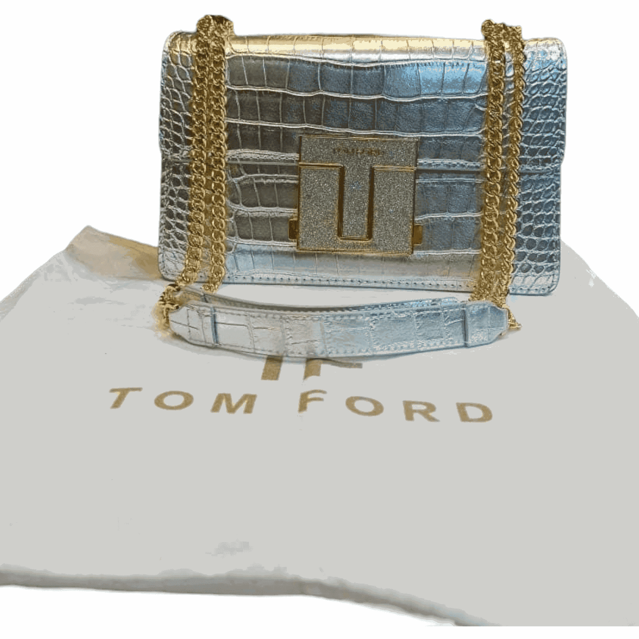 TOM FORD Logo Clasp Crocodile Embossed Leather Shoulder Bag Silver - EBM | TBC elorabym.com {{ shop.shopifyCountryName }} - Discounted Prices - Online Store - Best Nightsuits in Pakistan - Sale -Cash On Delivery - Online Payment - Bank Transfer - Shipping Worldwide - Sleepwear - Nighties - Crossbody - Handbag - Nightsuit - Nigh Suit - Nightwear - Sunglasses - Bags - Wallets