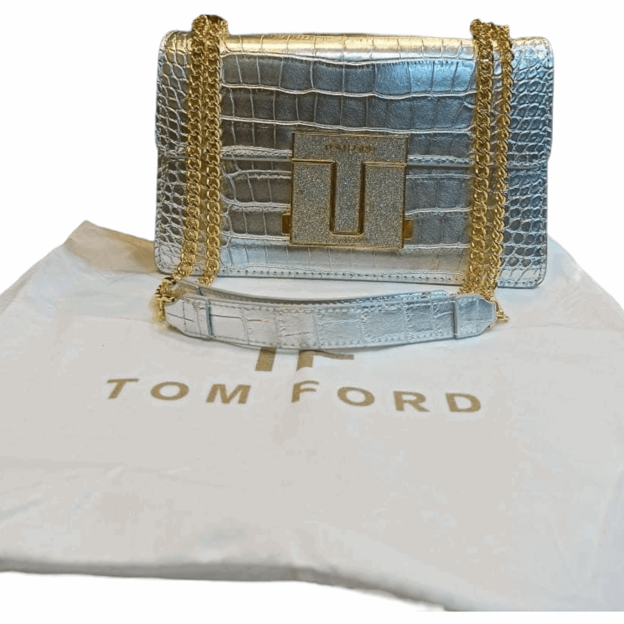 TOM FORD Logo Clasp Crocodile Embossed Leather Shoulder Bag Silver - EBM | TBC elorabym.com {{ shop.shopifyCountryName }} - Discounted Prices - Online Store - Best Quality In Pakistan - Sale -Cash On Delivery - Online Payment - Bank Transfer Facility - Shipping Worldwide - Sleepwear - Loungewear - Nighties - Crossbody - Handbag