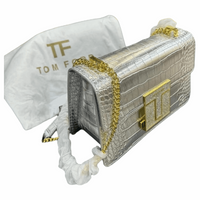 Thumbnail for TOM FORD Logo Clasp Crocodile Embossed Leather Shoulder Bag Silver - EBM | TBC elorabym.com {{ shop.shopifyCountryName }} - Discounted Prices - Online Store - Best Quality In Pakistan - Sale -Cash On Delivery - Online Payment - Bank Transfer Facility - Shipping Worldwide - Sleepwear - Loungewear - Nighties - Crossbody - Handbag