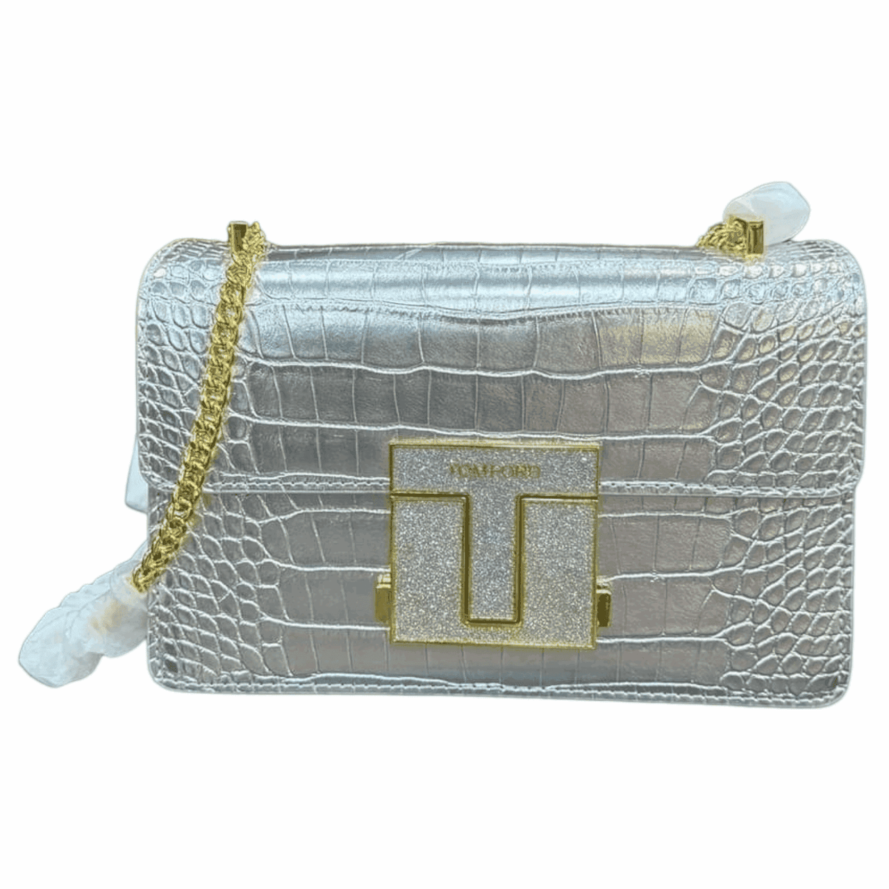 TOM FORD Logo Clasp Crocodile Embossed Leather Shoulder Bag Silver - EBM | TBC elorabym.com {{ shop.shopifyCountryName }} - Discounted Prices - Online Store - Best Nightsuits in Pakistan - Sale -Cash On Delivery - Online Payment - Bank Transfer - Shipping Worldwide - Sleepwear - Nighties - Crossbody - Handbag - Nightsuit - Nigh Suit - Nightwear - Sunglasses - Bags - Wallets