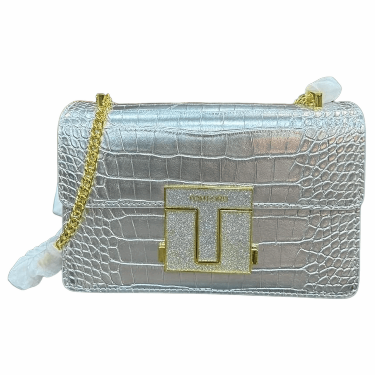 TOM FORD Logo Clasp Crocodile Embossed Leather Shoulder Bag Silver - EBM | TBC elorabym.com {{ shop.shopifyCountryName }} - Discounted Prices - Online Store - Best Quality In Pakistan - Sale -Cash On Delivery - Online Payment - Bank Transfer Facility - Shipping Worldwide - Sleepwear - Loungewear - Nighties - Crossbody - Handbag