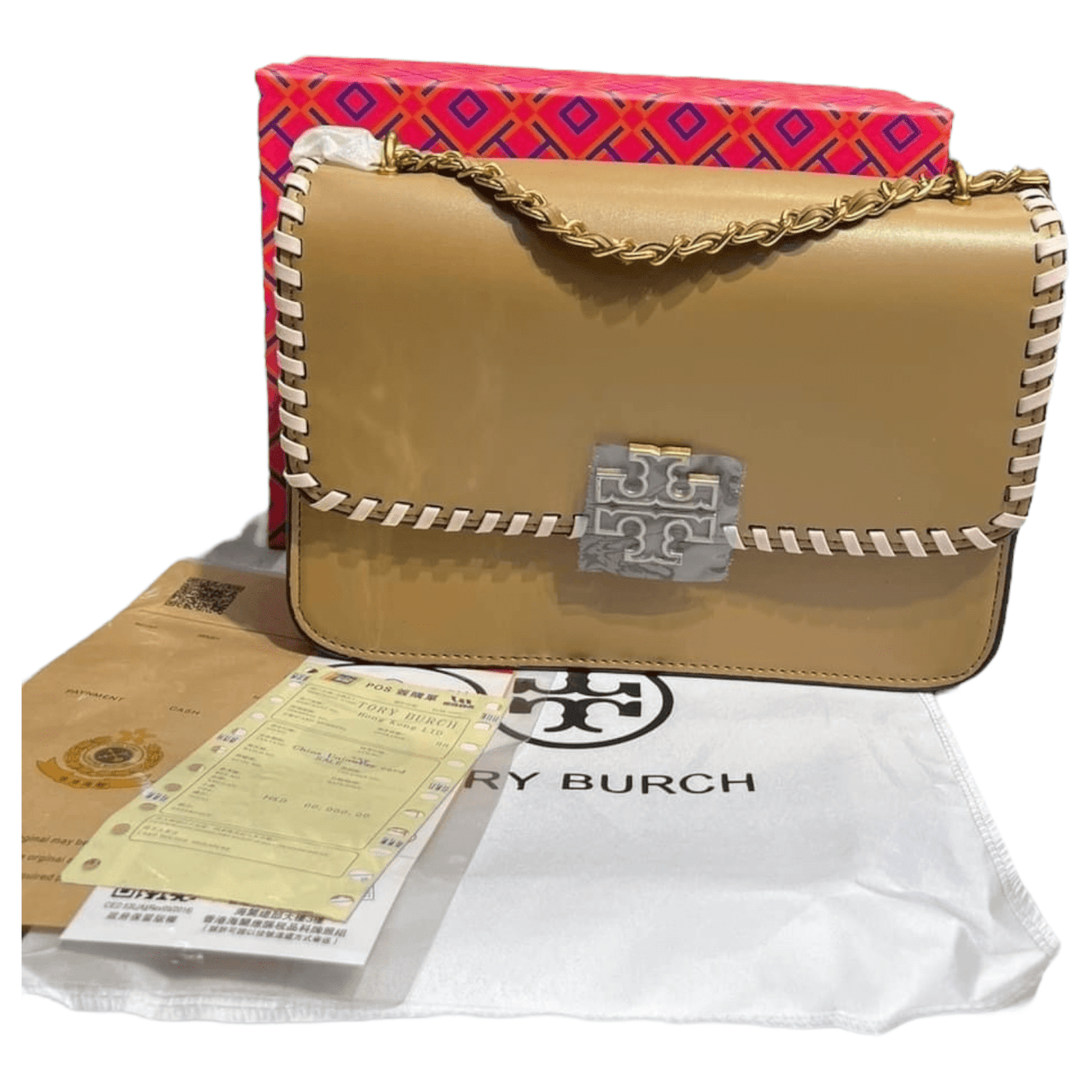 The Bag Couture Handbags, Wallets & Cases Tory Burch Britten Shoulder / Crossbody Bag Beige