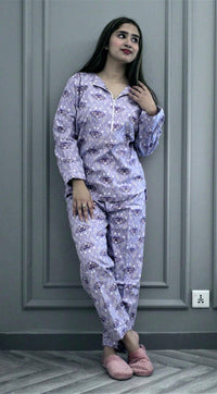 Thumbnail for Elora by M PJs Violet Butterflies Zipped Flannel Cotton