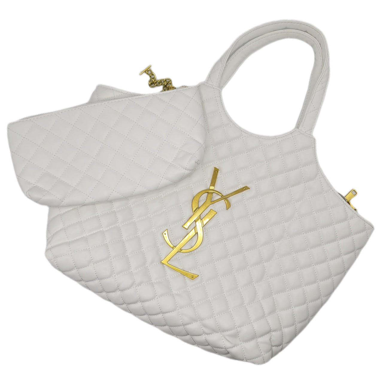 The Bag Couture Handbags, Wallets & Cases White YSL iCare Quilted Tote Bag Black/White/Beige